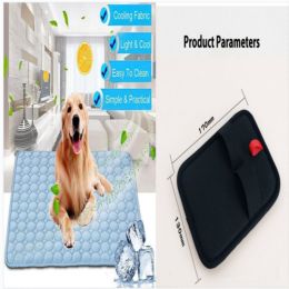 Pet Dog Cat Ice Silk Cold Nest Pad For Cooling In Summer (Option: Blue set-70x56cm)